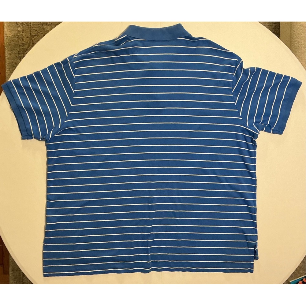 Polo Ralph Lauren Men 4XB Blue White Striped Short Sleeve Polo Shirt Orange Pony - Picture 2 of 5